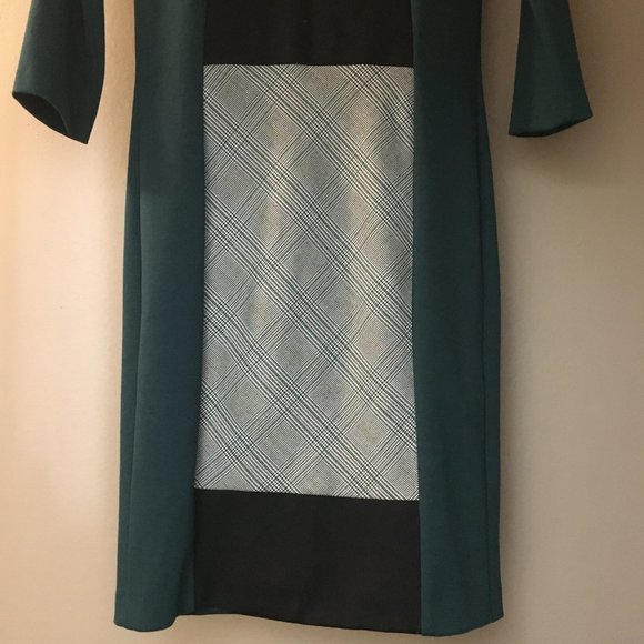 Made in Italy 3/4 Sleeve Plaid Colourblock Shift Dress - Picture 11 of 16